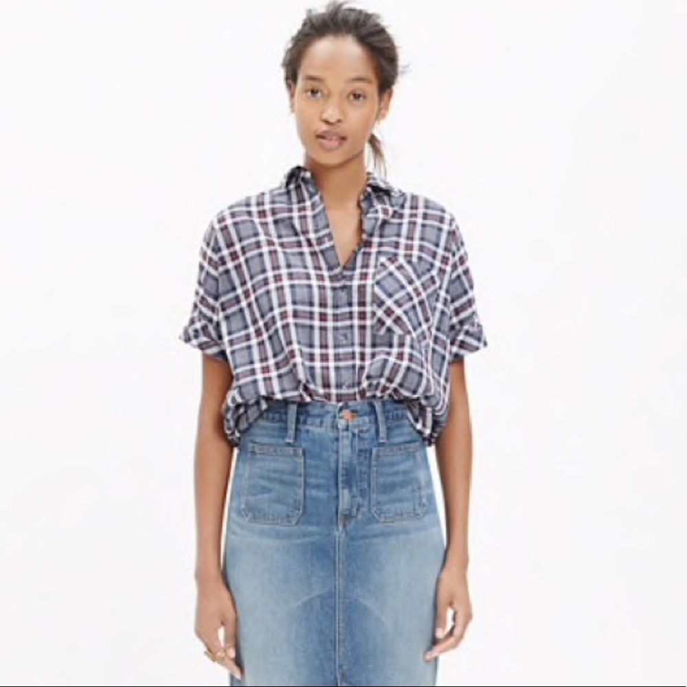 Madewell Courier Shirt Red White Blue Plaid